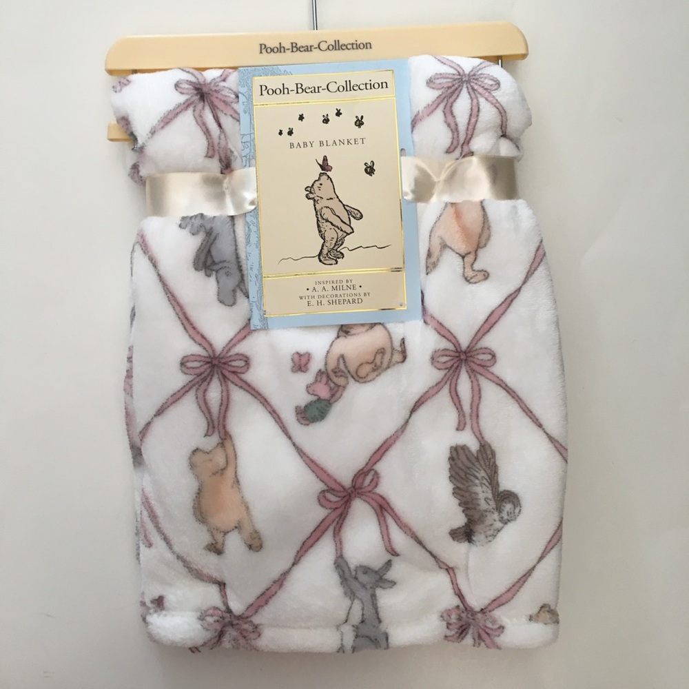 Baby Blanket Winnie the Pooh Pink Ribbons Lightweight NEW | Pooh Bear Collection